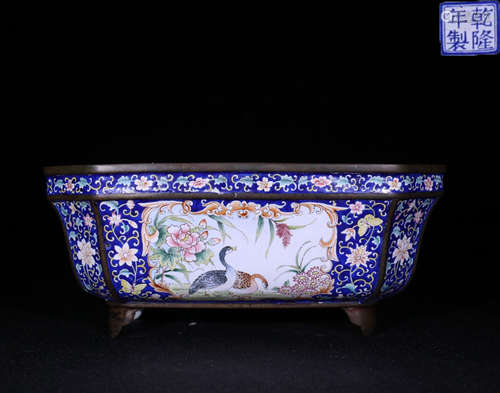 A QIANLONG MARK CLOISONNE BONSAI WITH FLORAL&ANIMAL PATTERN