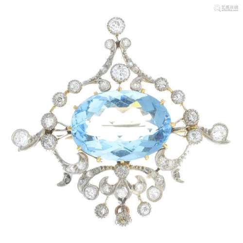 An early 20th century platinum and gold, aquamarine and