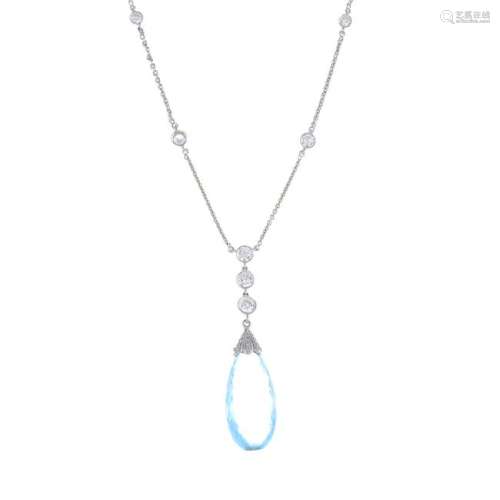 An aquamarine and diamond necklace. The aquamarine