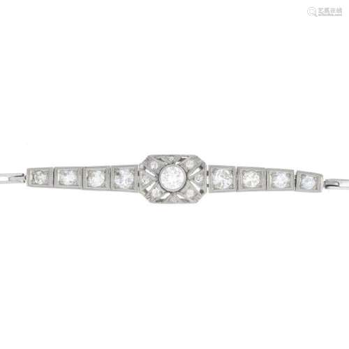 A mid 20th century platinum diamond bracelet. Of