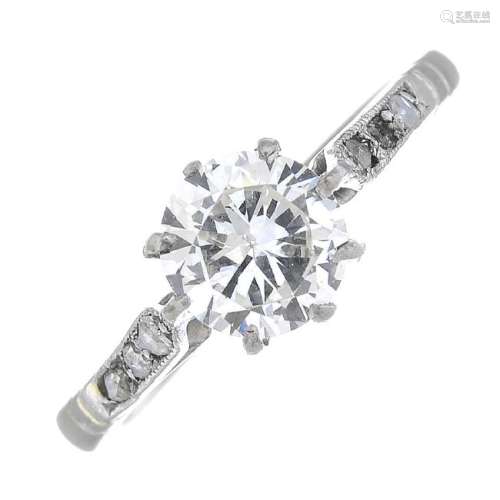 A diamond single-stone ring. The brilliant-cut diamond,