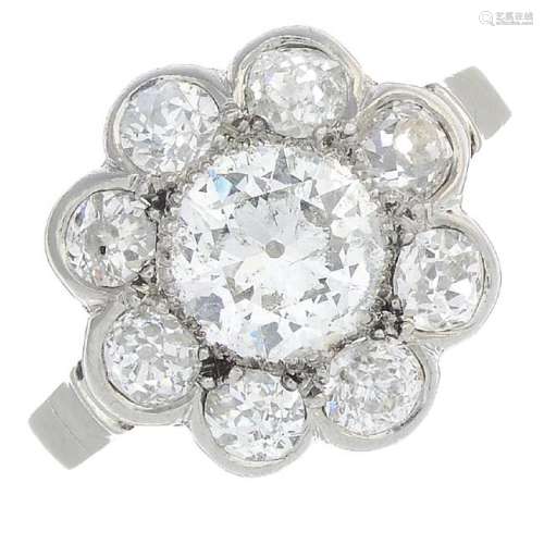 A mid 20th century platinum diamond floral cluster