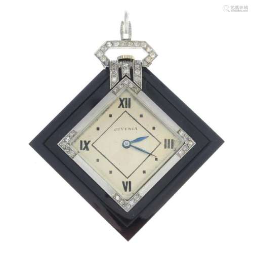 JUVENIA - an Art Deco platinum diamond pocket watch.