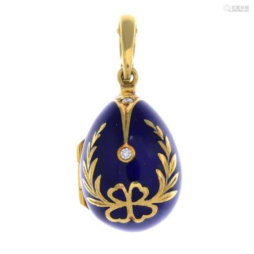 FABERGE - a diamond and enamel pendant. The guilloche