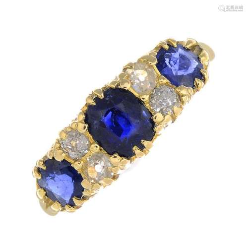 An early 20th century 18ct gold sapphire and diamond