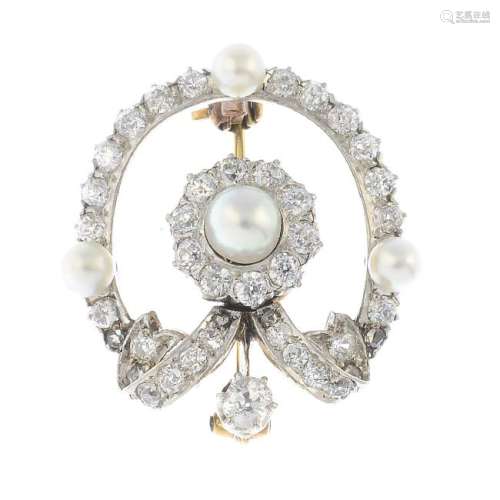 An early 20th century platinum and gold, natural pearl