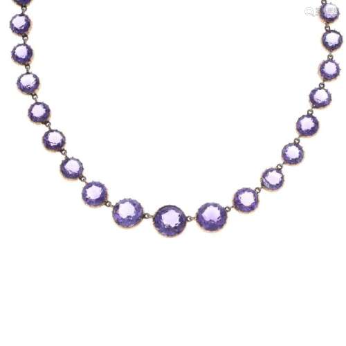 A late Victorian 9ct gold amethyst necklace. The