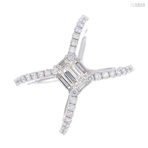 A diamond dress ring. The vari-cut diamond rectangular