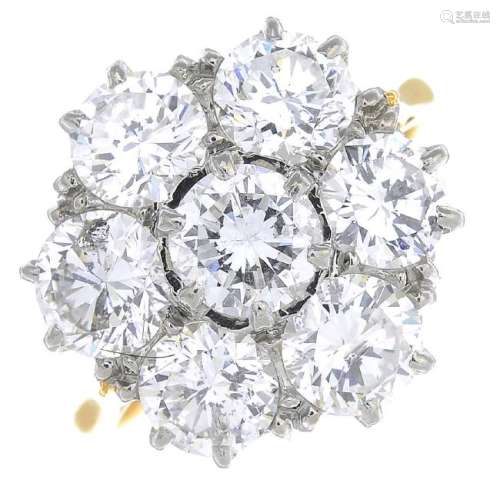 A diamond cluster ring. The brilliant-cut diamond, with