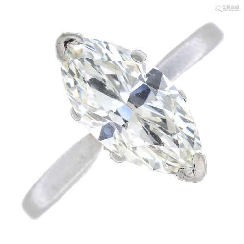 A platinum diamond single-stone ring. The