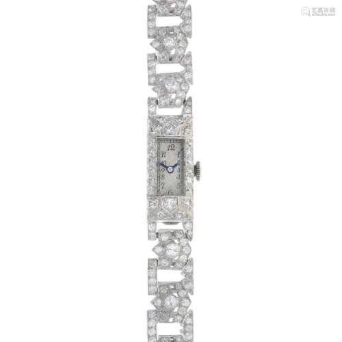 A mid 20th century platinum diamond wrist watch. The