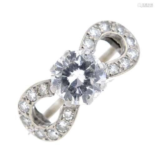 A mid 20th century 18ct gold diamond dress ring. The