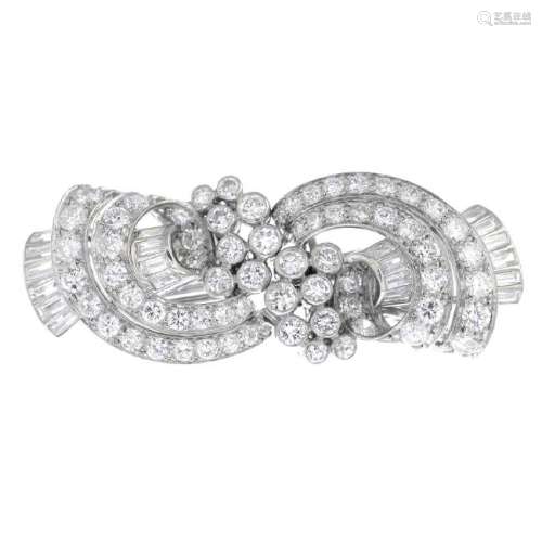 A mid 20th century diamond double clip brooch. Each