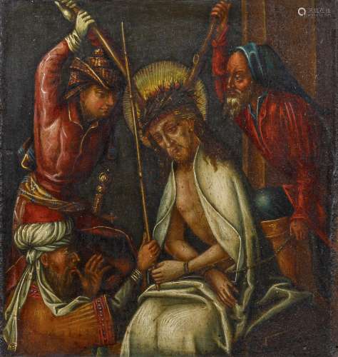Schwäbischer Meister - um 1450Verhöhnung Christi. Flügel eines Hausaltärchens. Um 1480. Öl/Tempera
