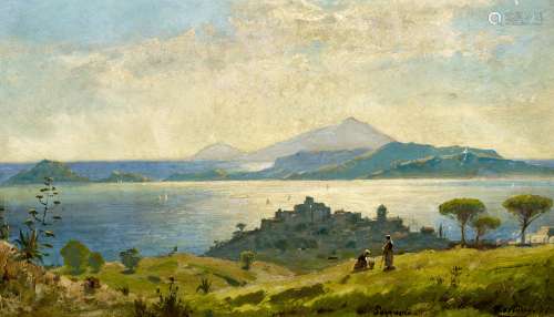 Hartung, HeinrichKoblenz 1851 - 1919Pozzuoli. Blick über die Bucht von Neapel auf Capri. Öl auf