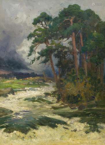 Lund, Niels Möller1863 Faborg - 1916 LondonGewitterstimmung über einem Wildwasser. Öl auf