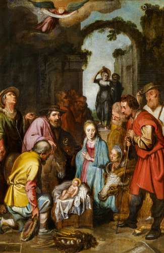 Bloemaert, Abraham1564 Dordrecht - 1651 Utrecht - UmkreisAnbetung der Hirten. Öl auf Holz. 103,5 x
