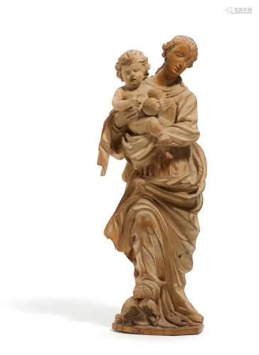 Guggenbichler, Meinrad1649 Maria Einsiedeln - 1723 MondseeMadonna mit Kind. Um 1700. Lindenholz,