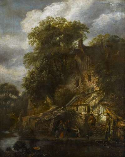 Ruisdael, Jakob Isaackszoon vanHaarlem 1628/29 - 1682 - UmkreisGehöft am Walbach. Öl auf Leinwand.