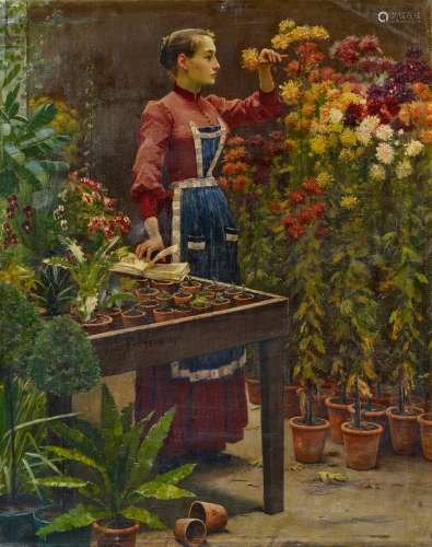 Pattein, César1850 - 1931Blumenmädchen. Öl auf Leinwand. 60,5 x 49cm. Signiert und datiert auf dem