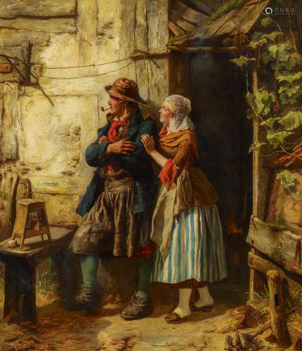 Hübner, Carl Wilhelm1814 Königsberg - 1879 DüsseldorfJunges Paar. Öl auf Leinwand. Doubliert. 103