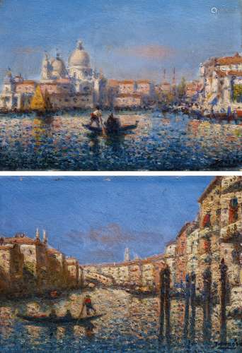 Französischer Meister - 1. H. 20. Jh.Zwei Gemälde Ansichten aus Venedig. Blick auf Santa Maria della