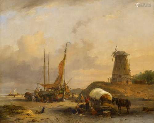 Ruyten, Jan MichielAntwerpen 1813 - 1881Aufliegende Fischerboote an der Küste. Öl auf Leinwand.
