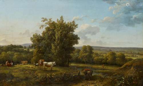 Niederländischer Meister - um 1700Weite Weidenlandschaft. Öl auf Leinwand. Doubliert. 62 x 100cm.