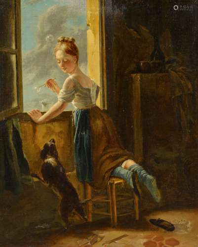 Jacobi, Johann Heinrich1803 Hamburg - 1859 Hornheim - zugeschriebenJunges Mädchen mit Seifenblasen