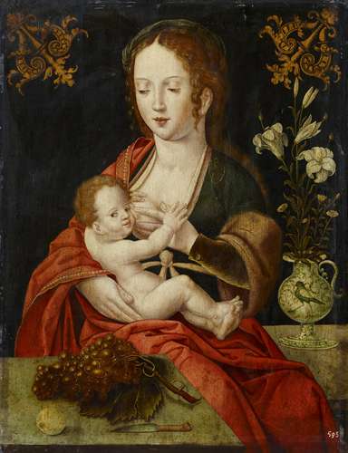 Meister mit dem Papageitätig in Antwerpen 1520 - 1540Die Madonna mit den Trauben. Öl auf Holz.