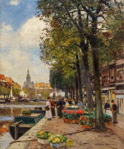 Hermanns, HeinrichDüsseldorf 1862 - 1942Blumenmarkt in Amsterdam. Öl auf Leinwand. 60 x 50cm.