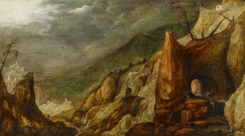 Momper, Josse de d.J.Antwerpen 1564 - 1635Phantastische Felslandschaft. Öl auf Leinwand.