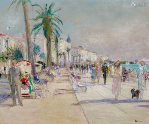 Adrion, Lucien1889 Straßburg - 1953 ParisLa Croisette. Promenade in Cannes. Öl auf Leinwand. 44 x