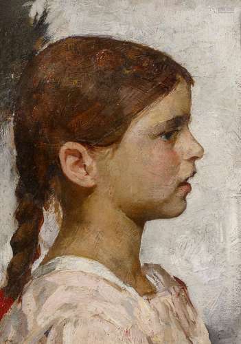 Italienischer Meister - um 1880Porträt eines Mädchens. Öl auf Leinwand. Auf Karton gelegt. 24 x