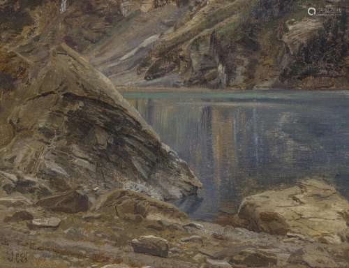LaCour, Janus Andreas1837 Rinkoebing - 1909 KopenhagenBergsee in der Schweiz. Öl auf Leinwand. 34,