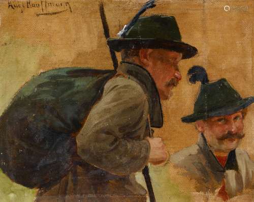 Kauffmann, Hugo1844 Hamburg - 1915 Prien/ChiemseeFigurenstudie eines Jägers. Öl auf Papier.