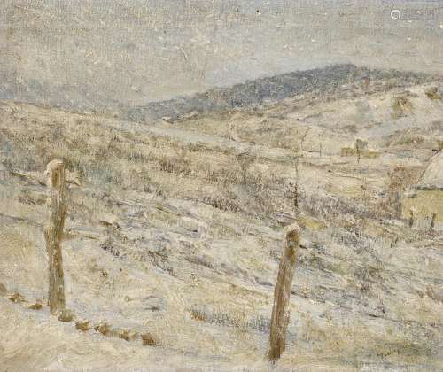 Mednyánszky, László1852 Beckó - 1919 WienWinterlandschaft. Öl auf Leinwand. Doubliert. 26,5 x