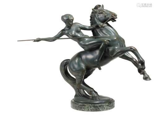 Grath, AntonWien 1881 - 1956Amazone zu Pferde. Bronze. Höhe: 58cm. Bezeichnet auf der Plinthe: Prof.