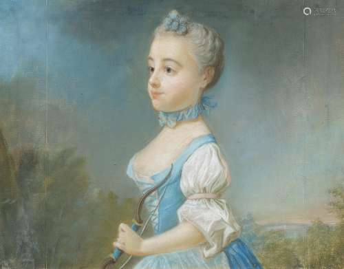 Französischer Meister - 18. Jh.Porträt einer jungen Dame als Diana. Pastell auf Papier. Auf Leinwand
