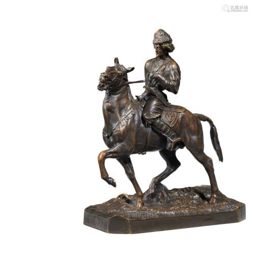 Lansere, Evgenij Aleksandrovic1848 Morsansk - 1886 St. PetersburgKosake zu Pferde. Bronze. Höhe: