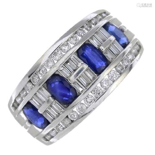 A sapphire and diamond dress ring. Designed as an
