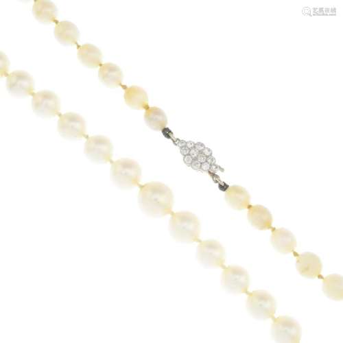 A cultured pearl single-strand necklace. Designed as a