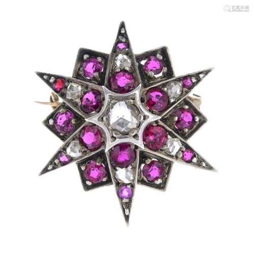An early 20th century silver and gold ruby and diamond