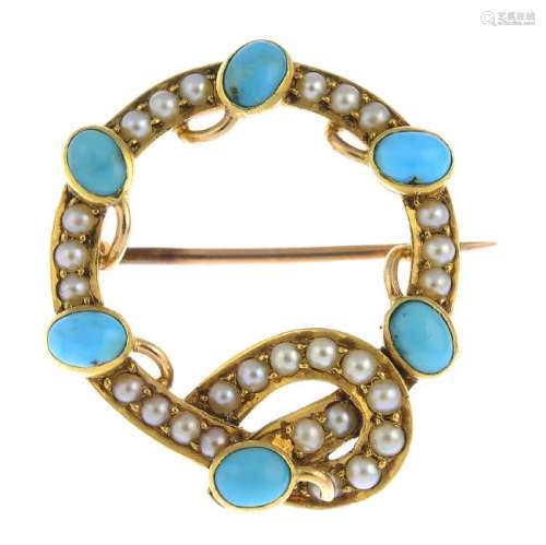 An early 20th century gold turquoise and split pearl