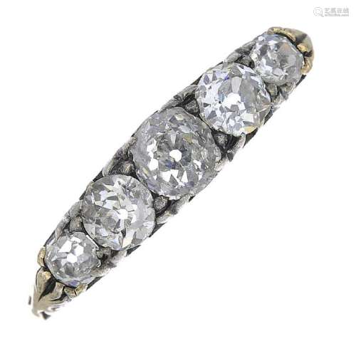 A late 19th century gold diamond five-stone ring.