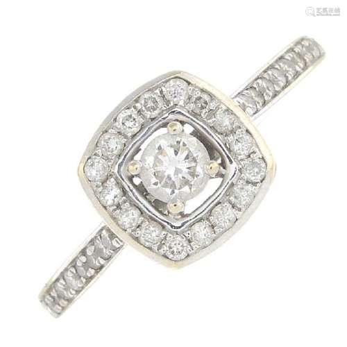 A diamond cluster ring. The brilliant-cut diamond, with