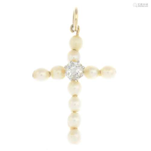 A diamond, cultured and imitation pearl pendant.