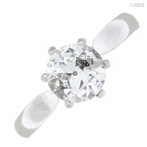 A platinum diamond single-stone ring. The brilliant-cut