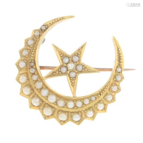 A split pearl and diamond brooch. The split pearl and