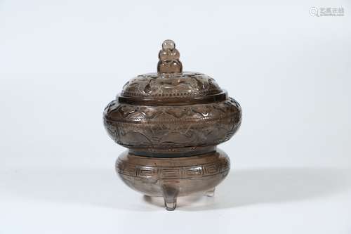 A Chinese Carved Crystal Rock Incense Burner